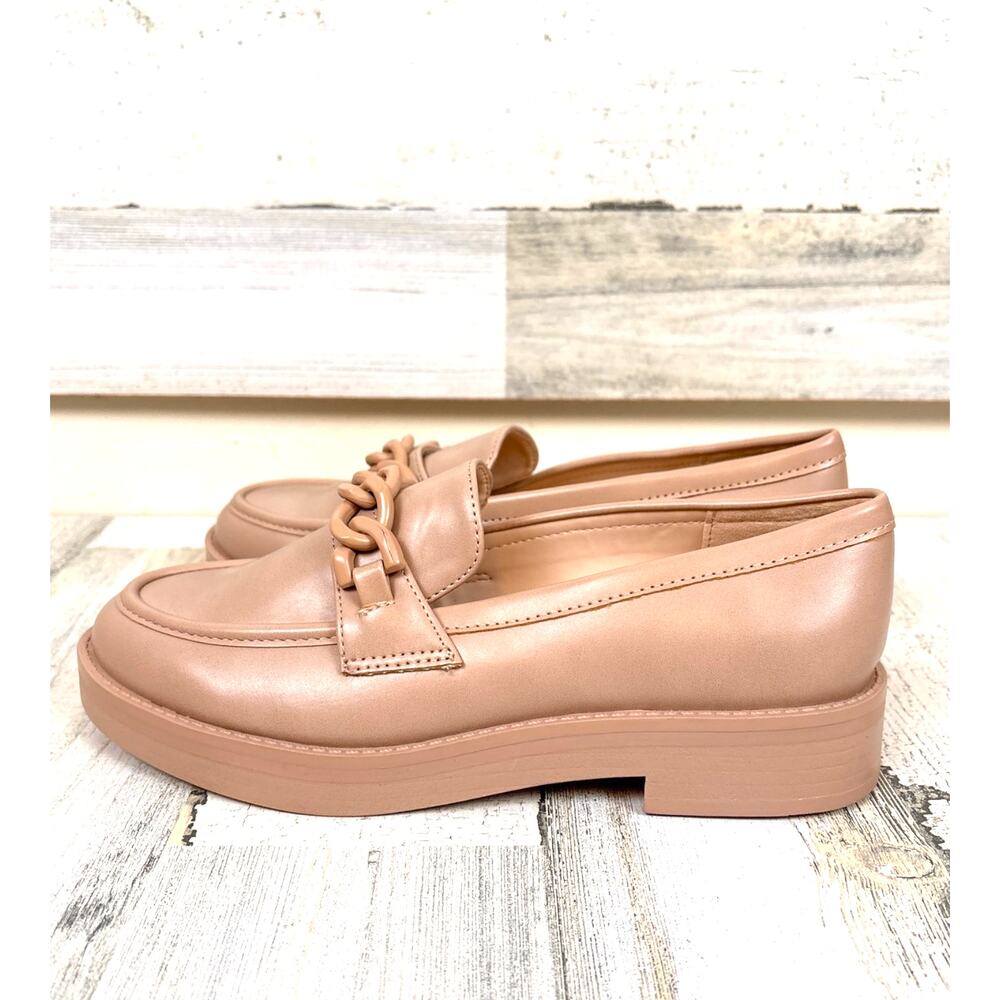 Marc Fisher 6.5 Tan Chain Link Loafers Platform Chunkyh Sole Chic NEW